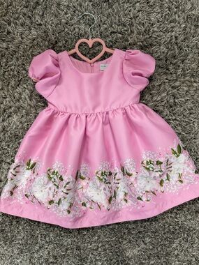 Mama Luma Girls' Pink Floral Hem Puff-Sleeve Dress size 24 M NWOT never worn